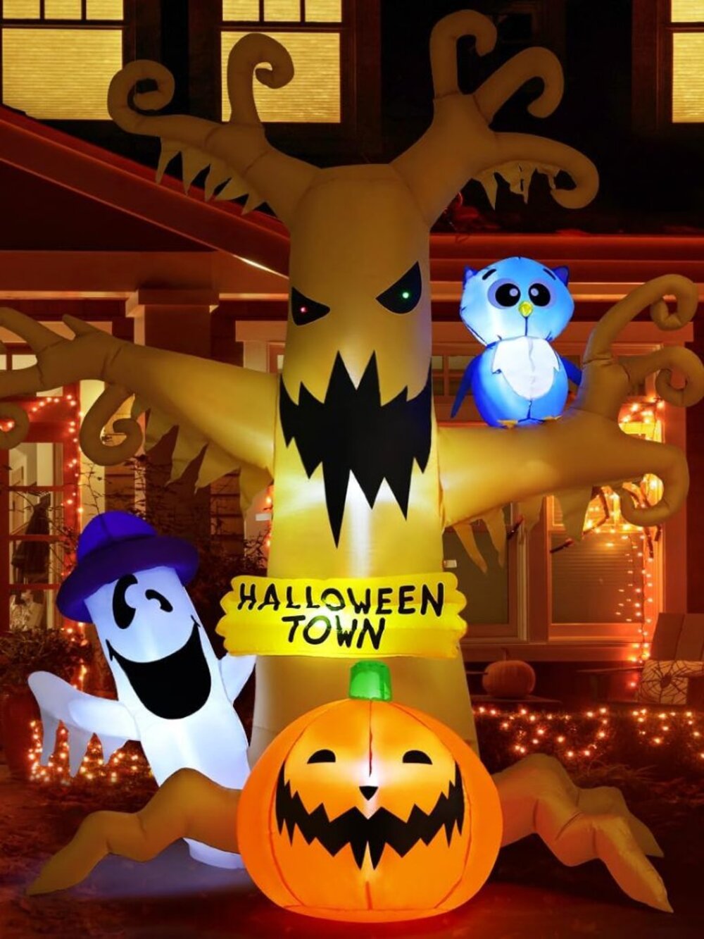 8 FT Halloween Inflatables Dead Tree Outdoor Decorations with Owl Ghosts
